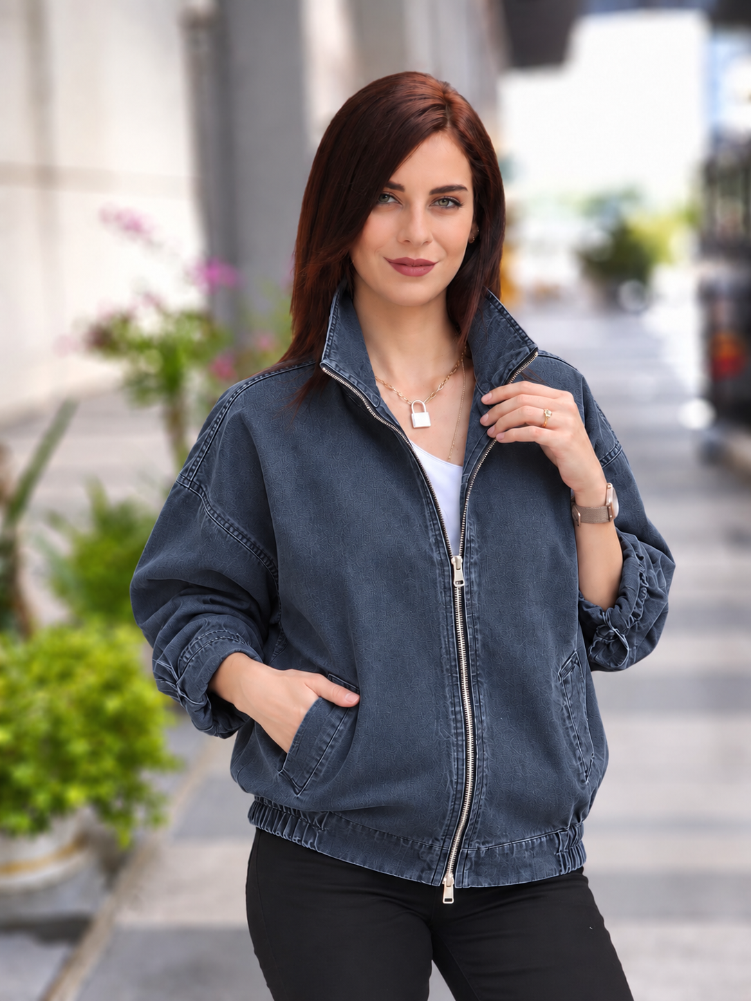 Boyfriend gabardin kumaş ceket Indigo