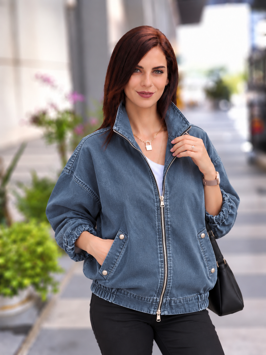Boyfriend gabardin kumaş ceket Indigo