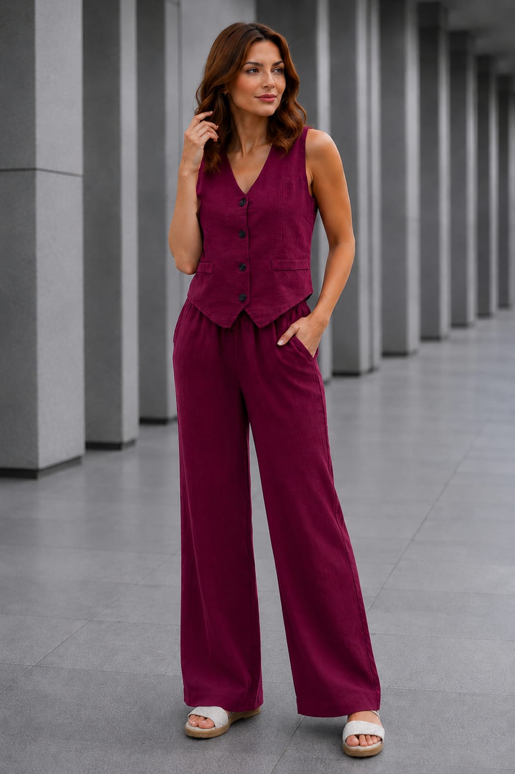 Yelekli takım bordo
