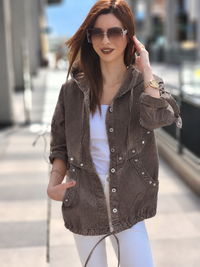 Zımba detaylı Sonbaharlık gabardln ceket toprak rengi