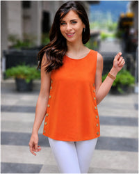 İki yani tahta düğmeli bluz turuncu