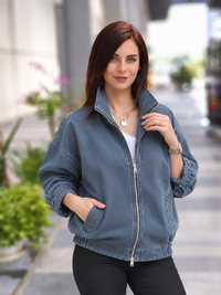 Boyfriend gabardin kumaş ceket Indigo