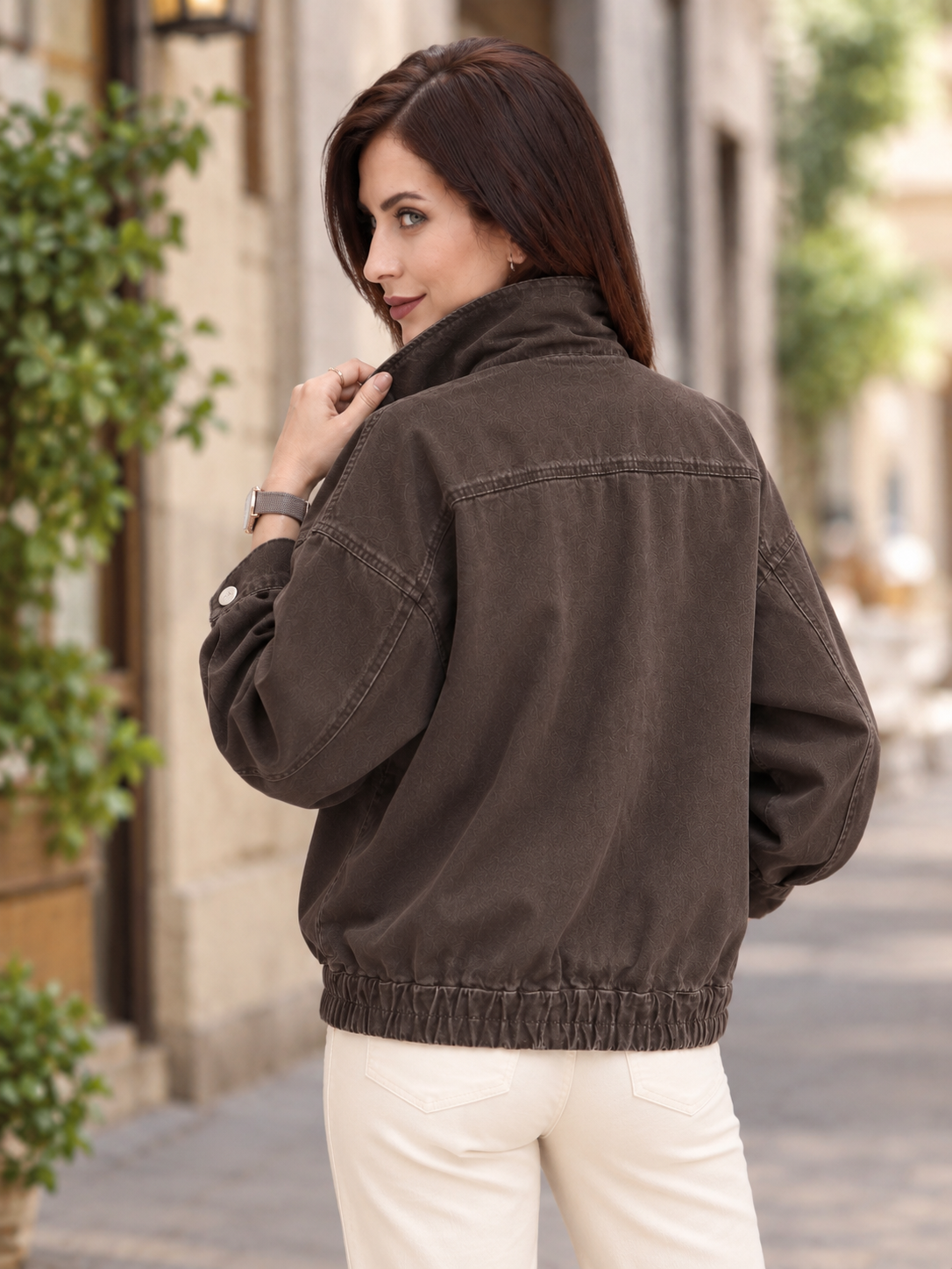 Boyfriend gabardin kumaş ceket kahverengi