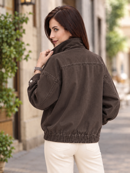 Boyfriend gabardin kumaş ceket kahverengi