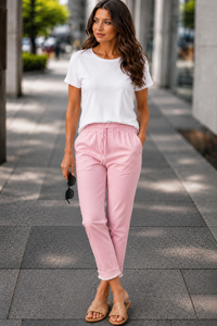 Gabardin pamuklu pantolon pembe
