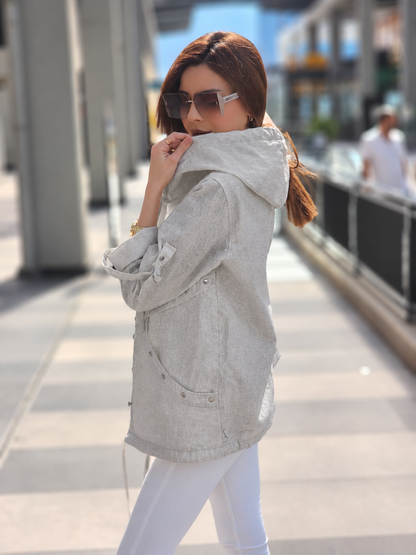 Zımba detaylı Sonbaharlık gabardln ceket taş rengi