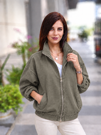 Boyfriend gabardin kumaş ceket haki