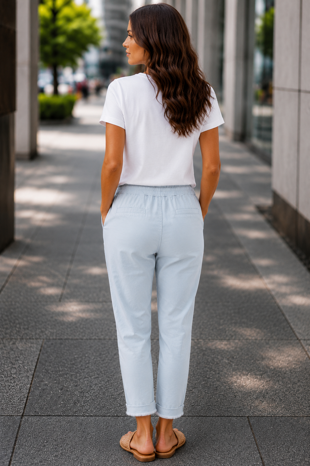 Gabardin pamuklu pantolon açık mavi