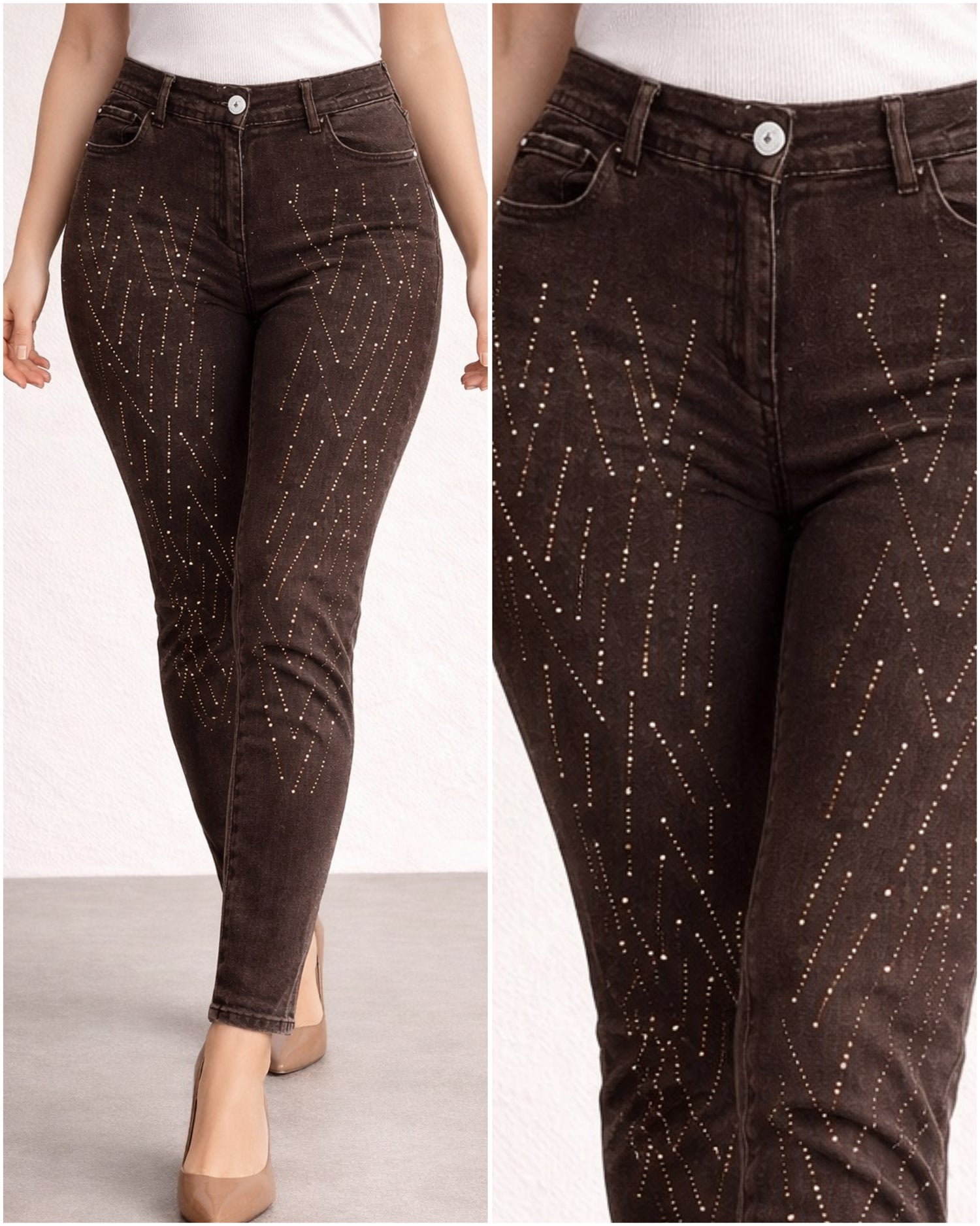Büyük beden taşlı Jean tek renk