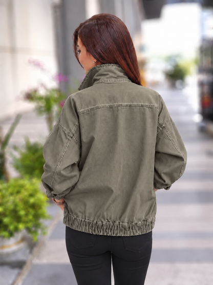 Boyfriend gabardin kumaş ceket haki