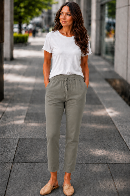 Keten gabardln pantolon haki
